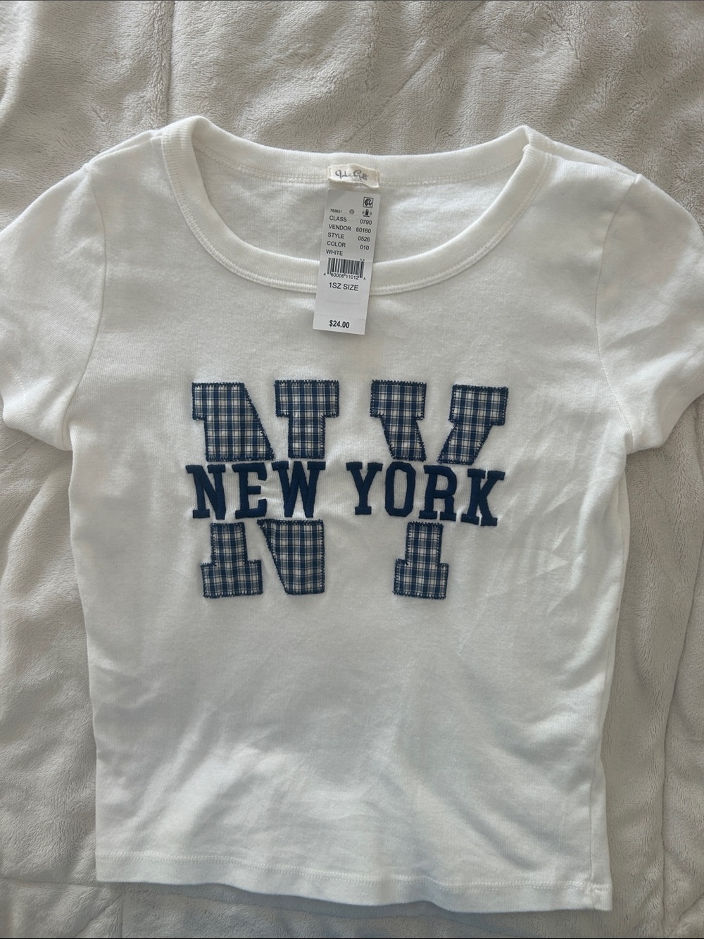 Brandy Melville White Crop Top with Navy